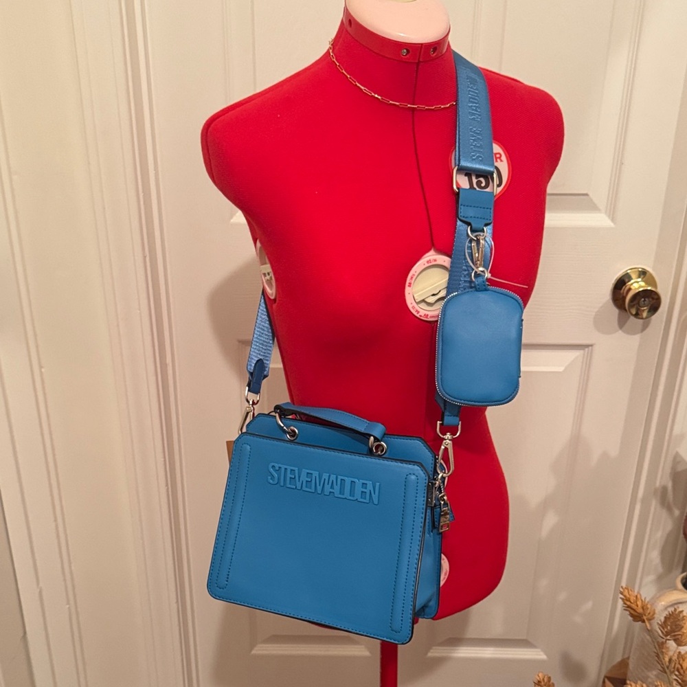 Steve Madden Bright Blue Crossbody Bag with Detachable Strap Pouch